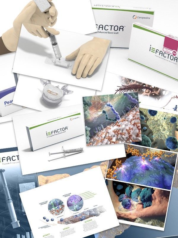 Illustrations and CGI photography demonstrating multiple media offerings for a medical device.