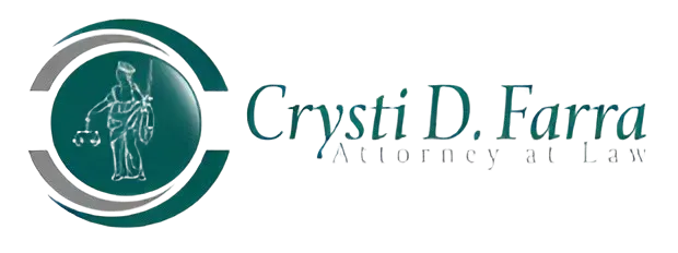 Crysti D. Farra attorney at law logo in teal and gray with a circular legal emblem.