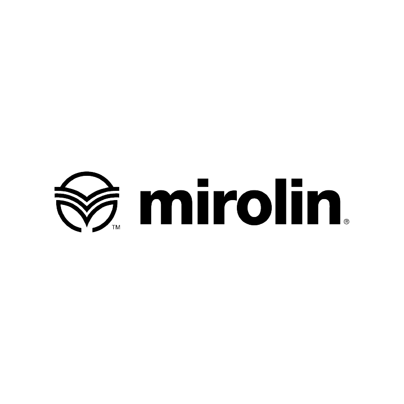 A black and white logo for mirolin on a white background.