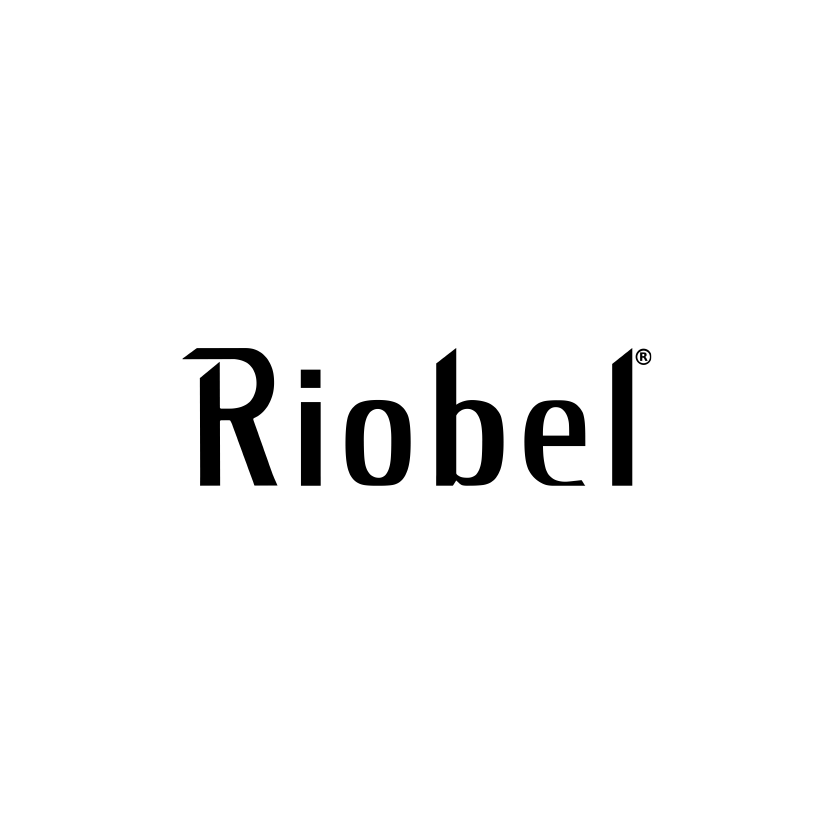 The logo for riobel is black and white on a white background.
