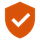 An orange shield with a white check mark on it.