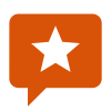 An orange speech bubble with a white star inside of it.