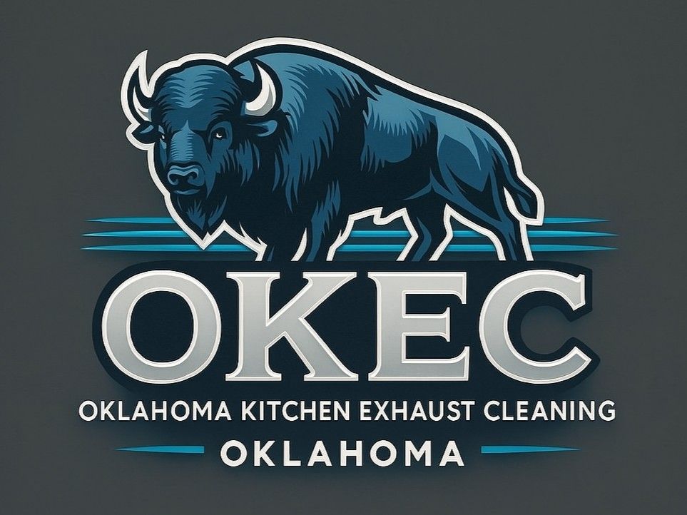 A bison is standing in front of the word okec.
