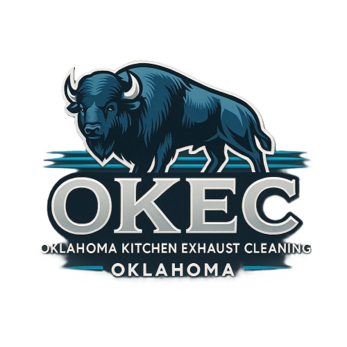 Logo for Oklahoma Kitchen Exhaust Cleaning featuring a dark blue bison above the text 