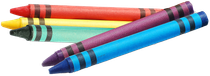 Four colorful crayons stacked diagonally on a white background