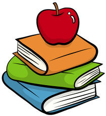 Stack of colorful books with a red apple on top