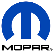 Blue Mopar logo with white stylized emblem above black wordmark