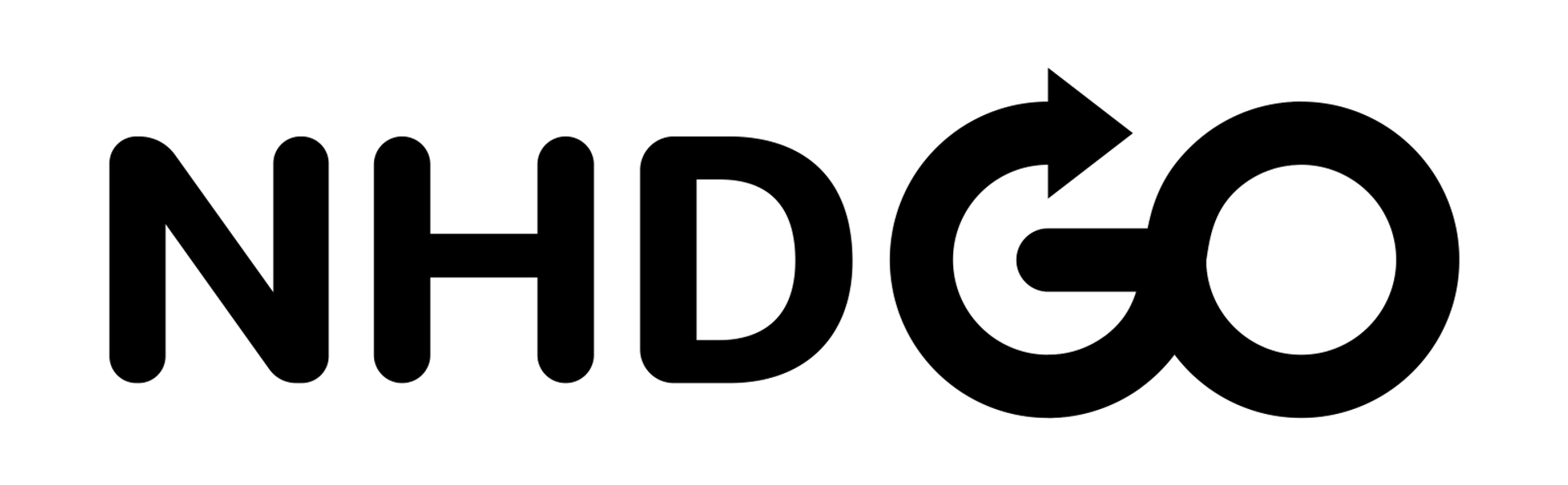 A black and white logo for nhdgo on a white background.