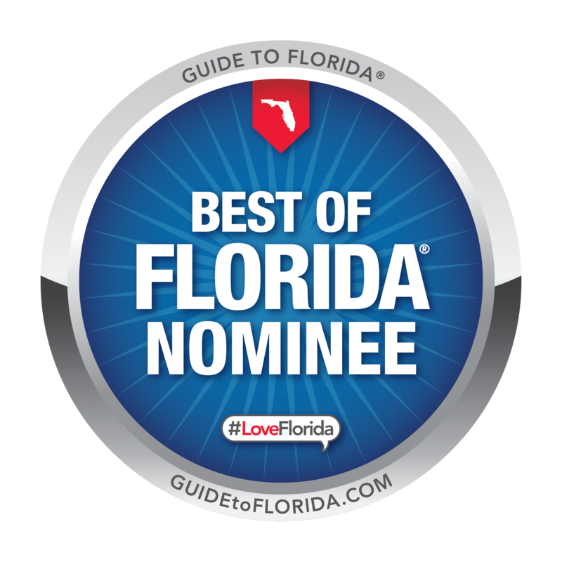 Blue “Best of Florida Nominee” badge with Guide to Florida branding and #LoveFlorida logo