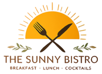Logo for The Sunny Bistro with orange sun, crossed fork and knife, and “Breakfast · Lunch · Cocktails” text