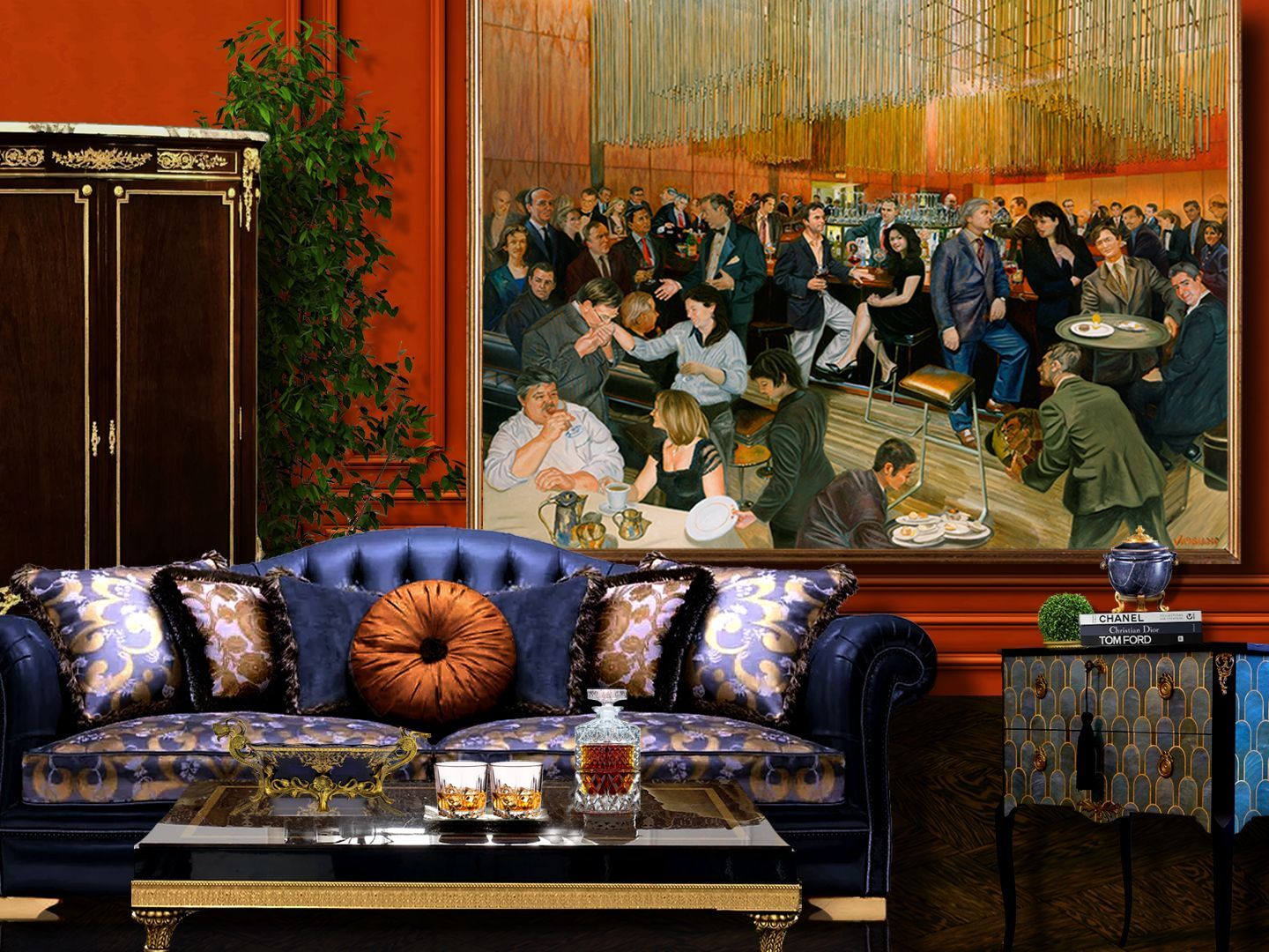 bar at the four seasons | figurative oil painting by John Varriano