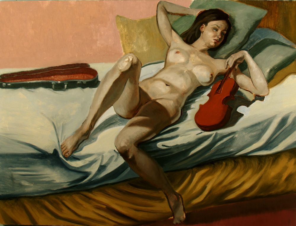 Reclining Nude with a Violin  | Figurative Oil Painting by John Varriano
