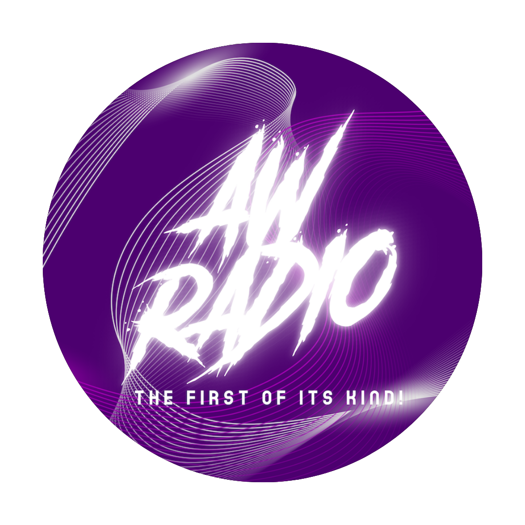 A purple button that says aw radio the first of its kind