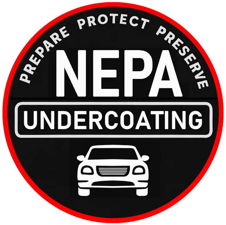 NEPA Undercoating logo in black, white and red with a car icon and “Prepare Protect Preserve” text