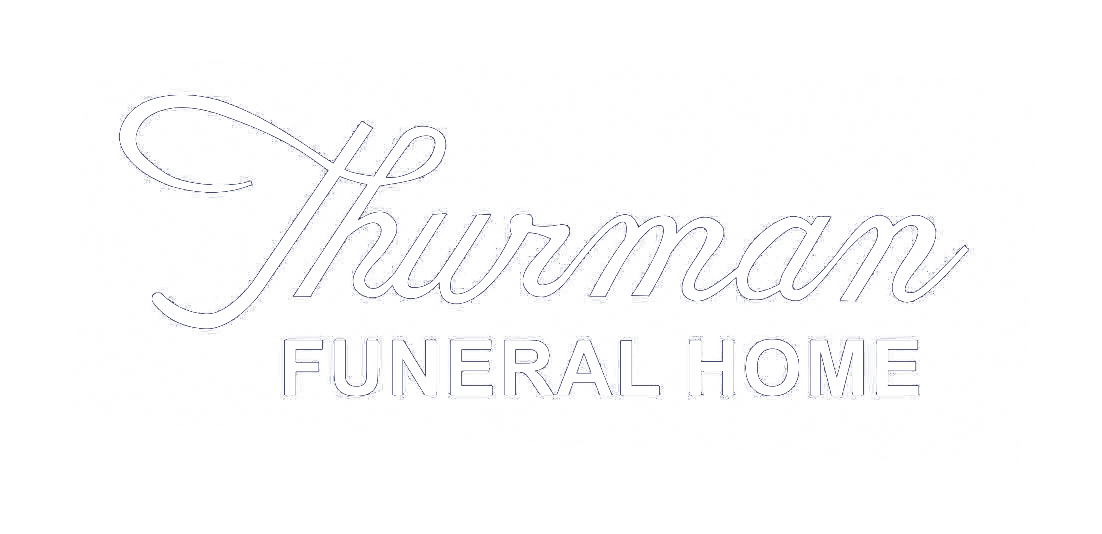 Thurman Funeral Home logo in light gray script with block text below on a white background