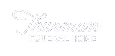 Thurman Funeral Home logo in light gray script with block text below on a white background