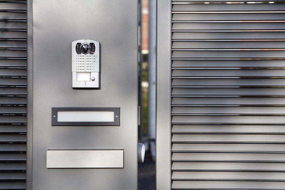 Gray Metal Gate With Intercom — X-Mod Security In Landsborough, QLD