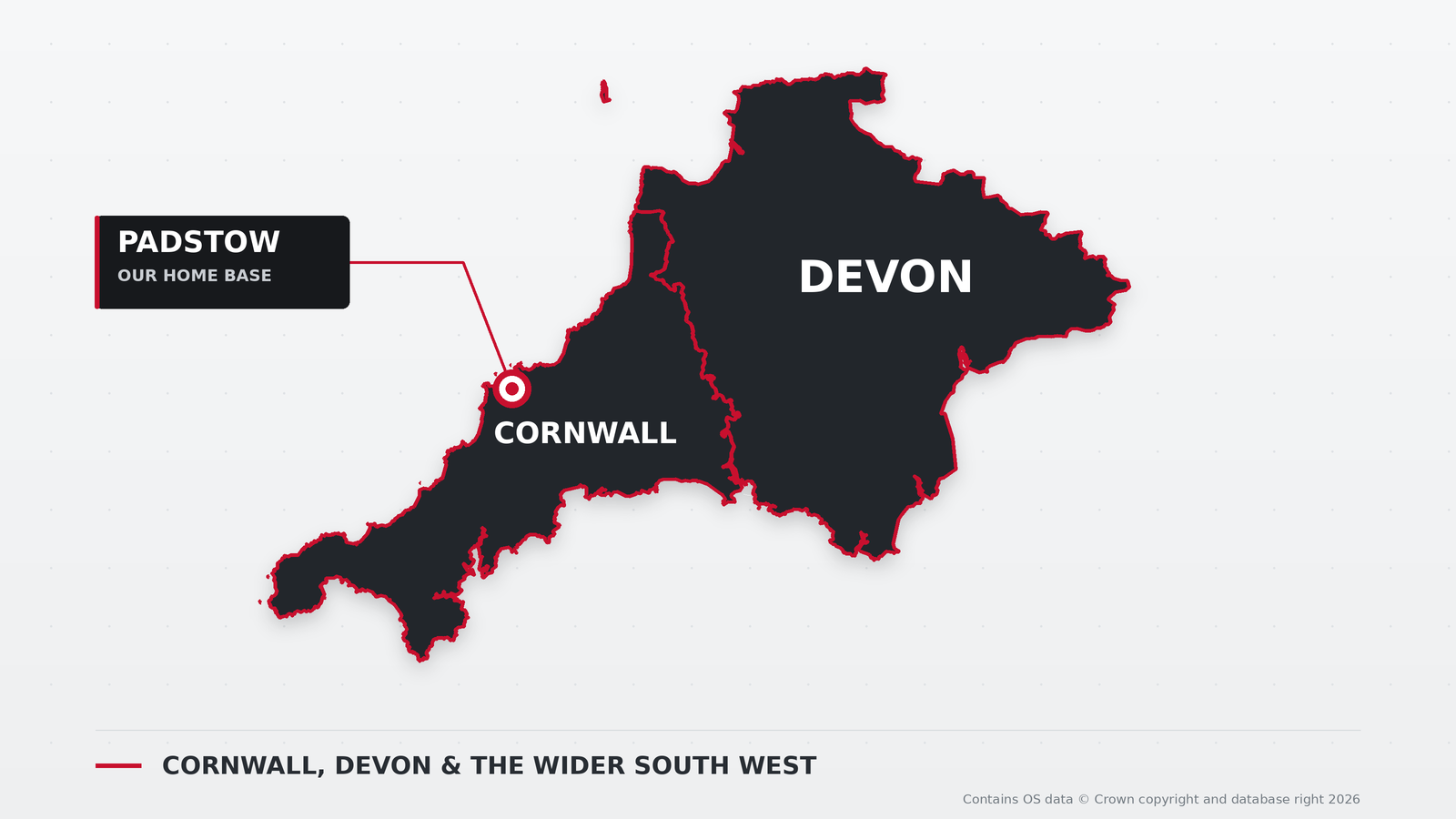 Nicholas Roofing Company service area covering Cornwall, Devon and the wider South West from Padstow