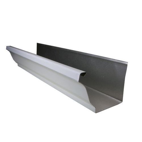 White and gray metal structural channel with a slotted flange, isolated on a white background