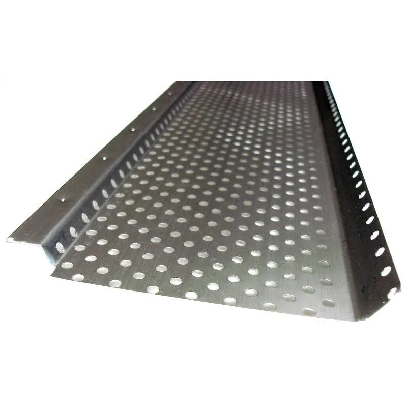 Perforated metal sheet with raised side flanges, shown on a white background