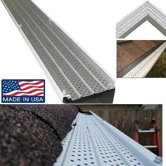 Perforated aluminum roof vent strips with triangular end cap, shown in silver and brown, made in USA