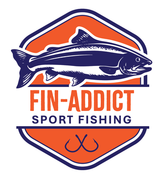 Logo: Blue fish in a hexagon, orange background, 