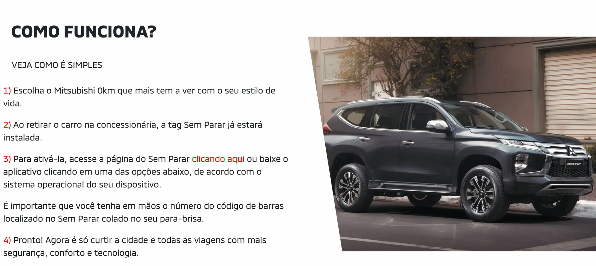 Slide promocional em português com um SUV cinza à direita e o texto “Como funciona?” à esquerda.