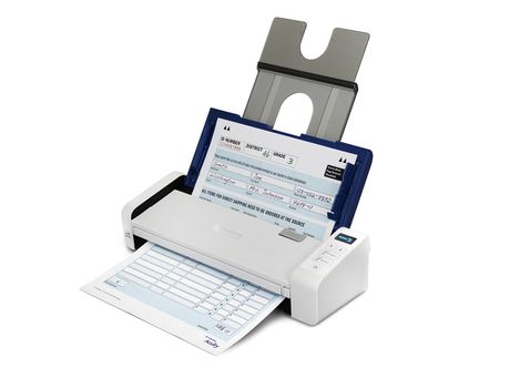 Portable folding laptop with white keyboard and integrated screen stand, open on a desk