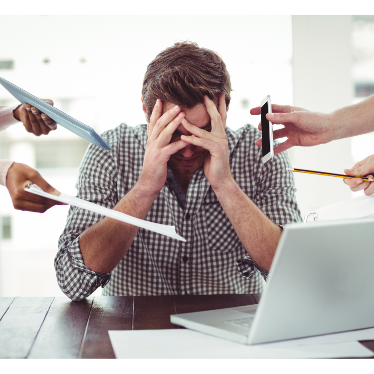 man frustrated being in debt before sally bernard