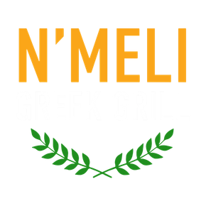A logo for a company called n ' meli with a laurel wreath on a white background.