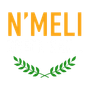 A logo for a company called n ' meli with a laurel wreath on a white background.
