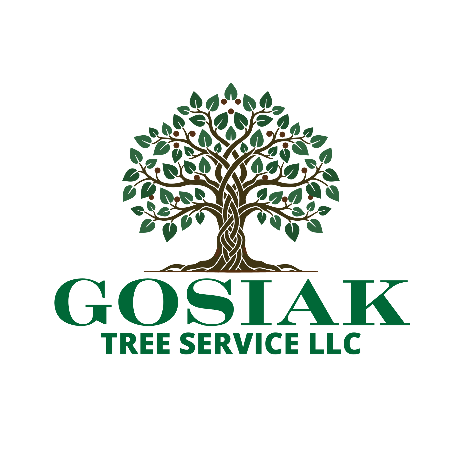 GOSIAK Tree Service LLC logo with green tree silhouette and orange-green text