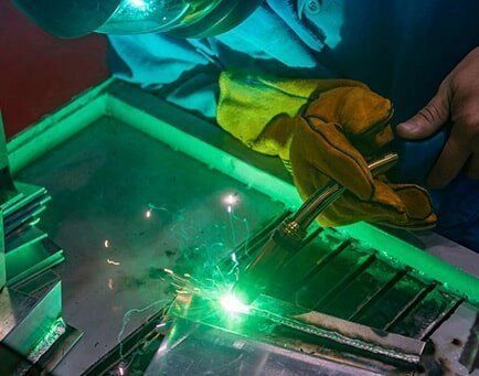 A Welder's Gloved Hand Operates a Welding Torch on a Metal Workpiece — AWE Engineering in South Lismore, NSW