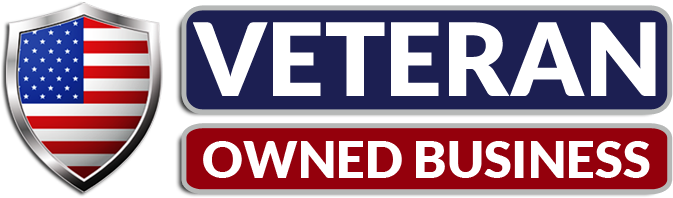 A veteran owned business logo with an american flag on it