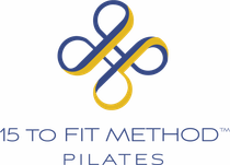 15 To Fit Method Pilates logo in blue and gold on white background