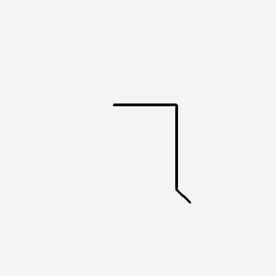 Black geometric shape resembling a backwards "L" with a small angled line at the end of the vertical portion.