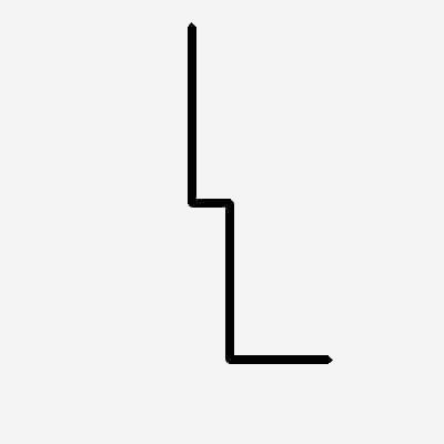 A black, angular shape resembling a stylized lowercase "L" with an extended top and an offset middle segment.