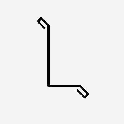 Black L-shaped metal bracket with angled ends.