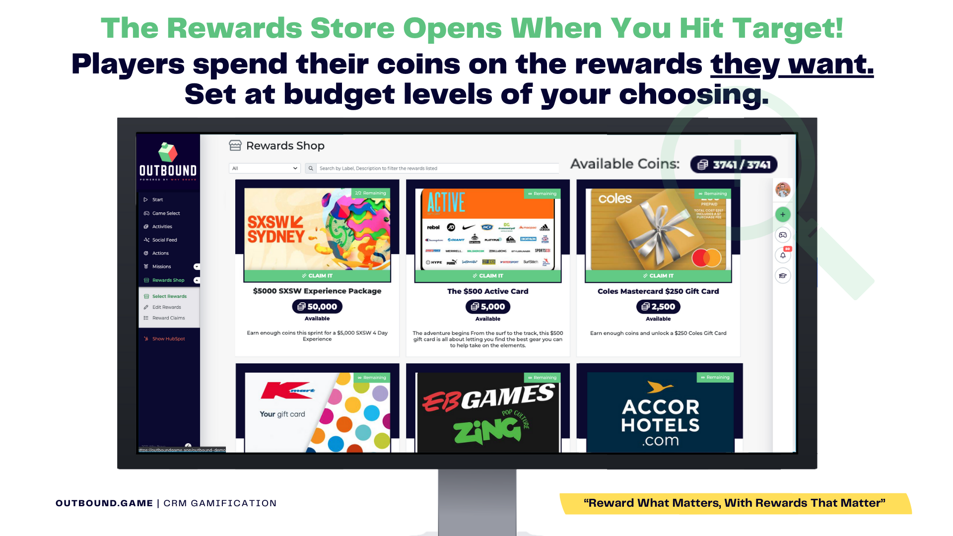 The rewards store opens when you hit target players spend their coins on the rewards they want