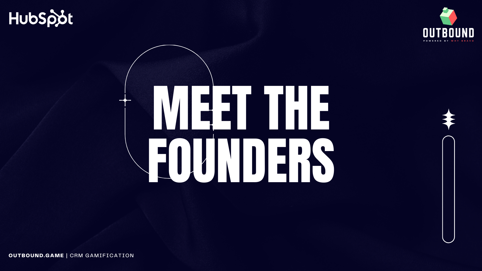 A blue background with the words `` meet the founders '' on it.