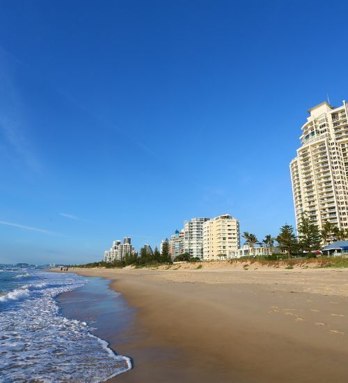 Broadbeach with a tall buildings in the background on the Gold Coast