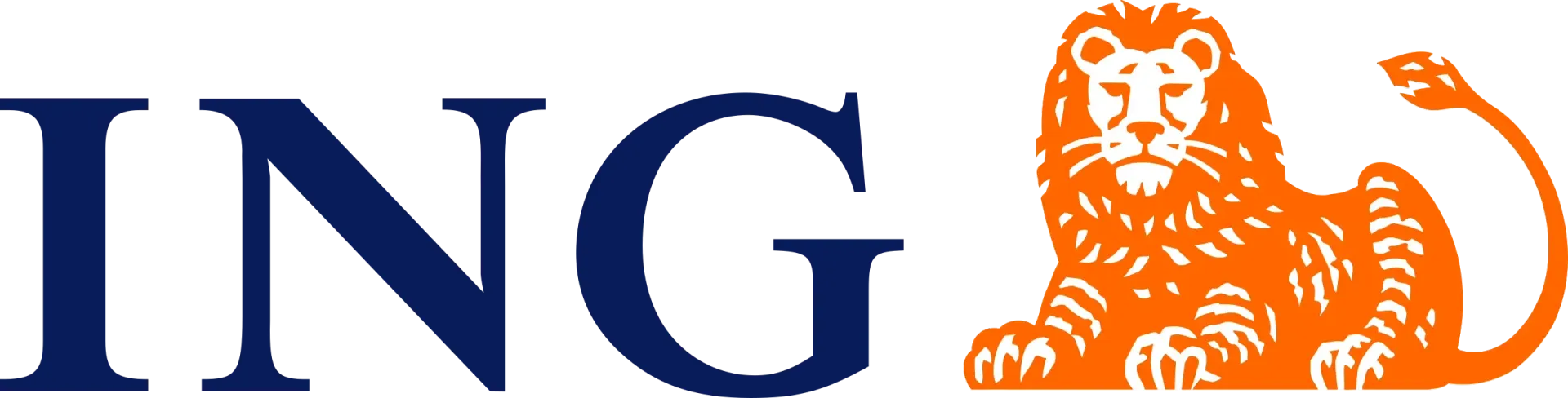 A blue and orange logo for ing with a lion
