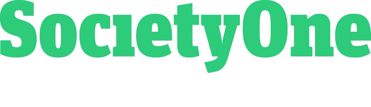 The logo for society one is green and white on a white background.