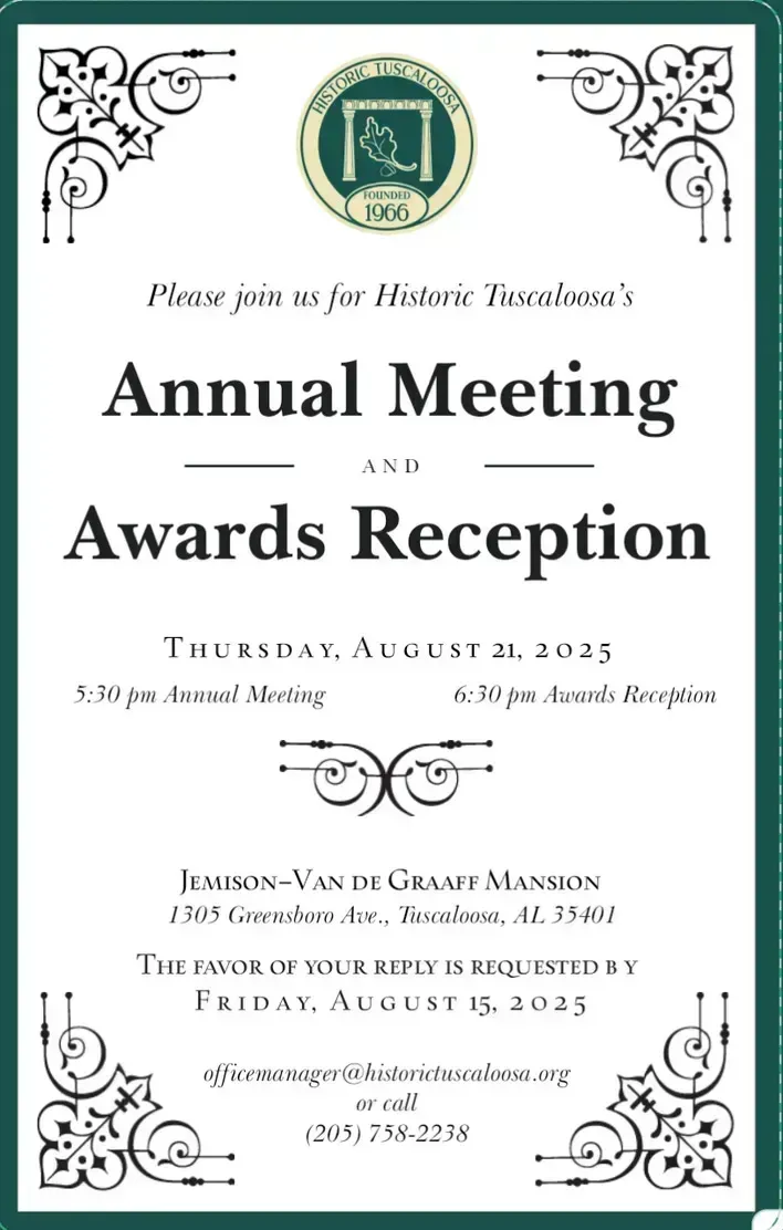 Flyer for an annual meeting and awards reception, with ornate black border and green emblem at top.