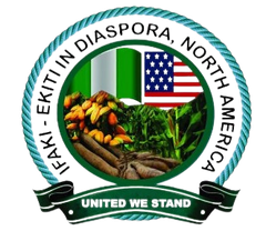 Logo: Nigerian flag, American flag, crops, text 
