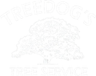 Faded logo of a tree with “TREEDOGS” above and “TREE SERVICE” below.