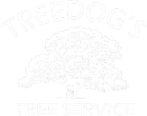 Faded logo of a tree with “TREEDOGS” above and “TREE SERVICE” below.
