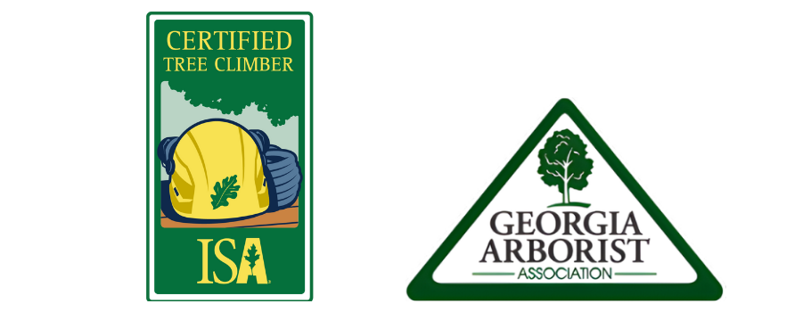 Certified tree climber ISA logo and Georgia Arborist Association logo on white background