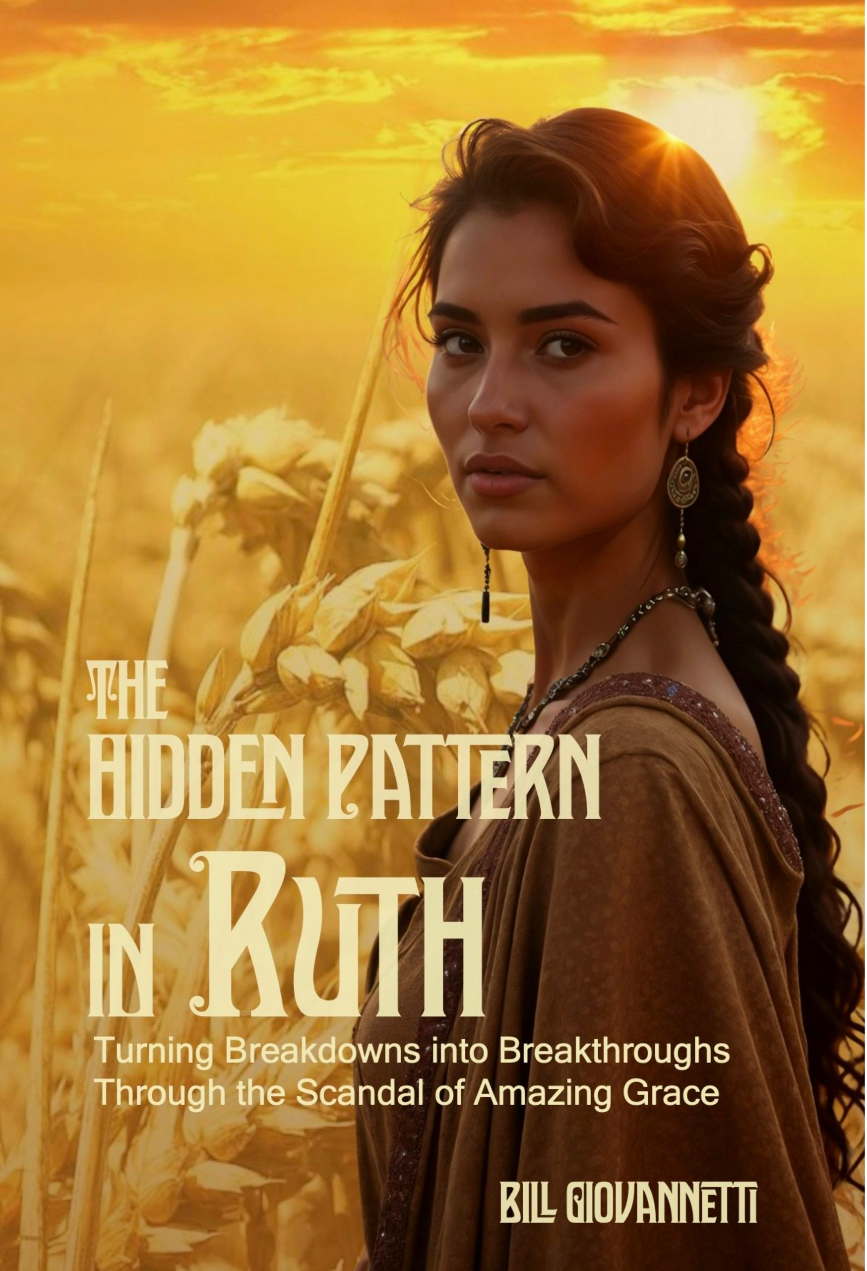 Book cover, woman looking off in the distance with a yellow field behind her
