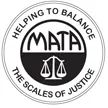 A black and white logo for helping to balance the scales of justice.